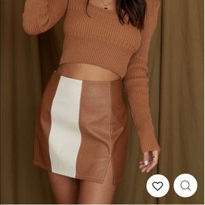 12th Tribe DULCE TAN COLORBLOCK LEATHER SKIRT